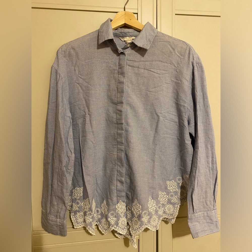 Stripped Lace Trim Button Down